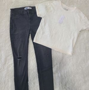 NWT American Eagle White Shirt with Old Navy Black Adjustable-Waist Jeggingd